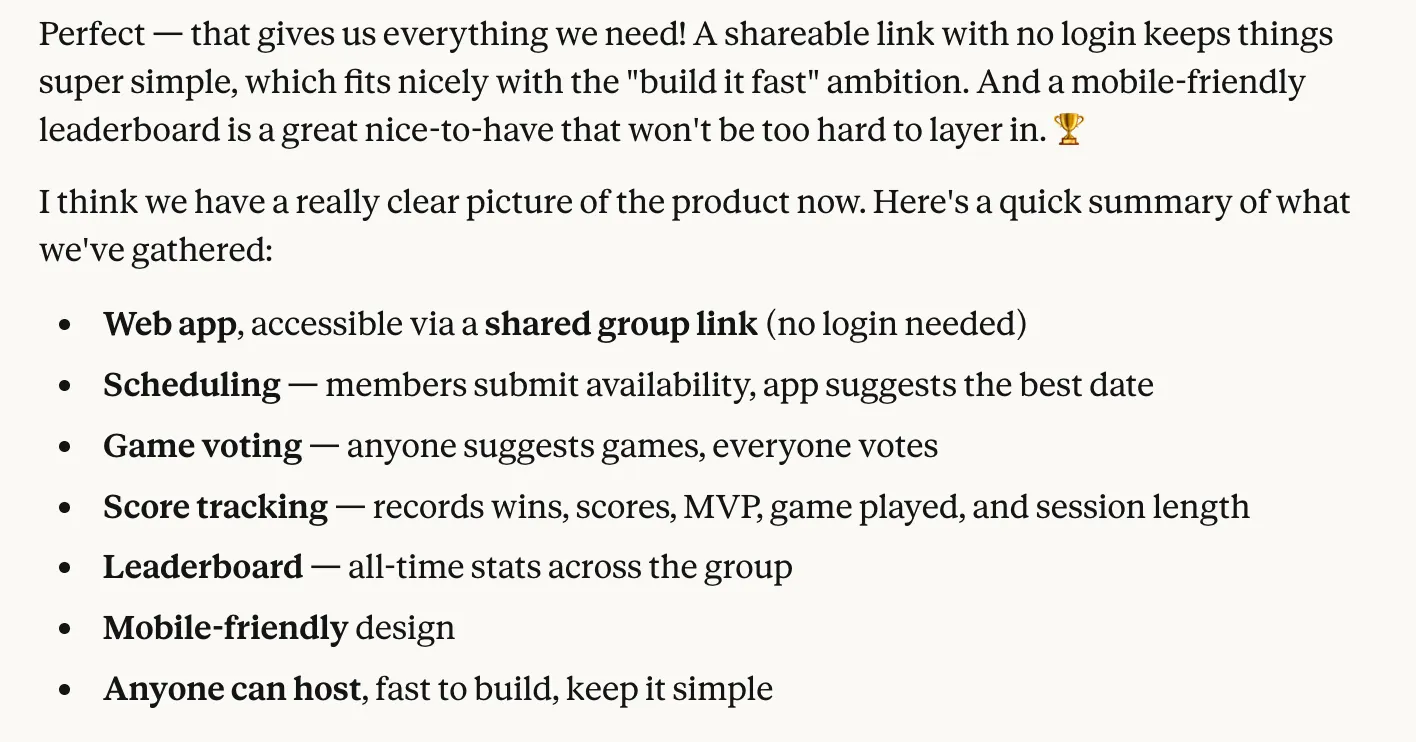 The project summary generated by Claude