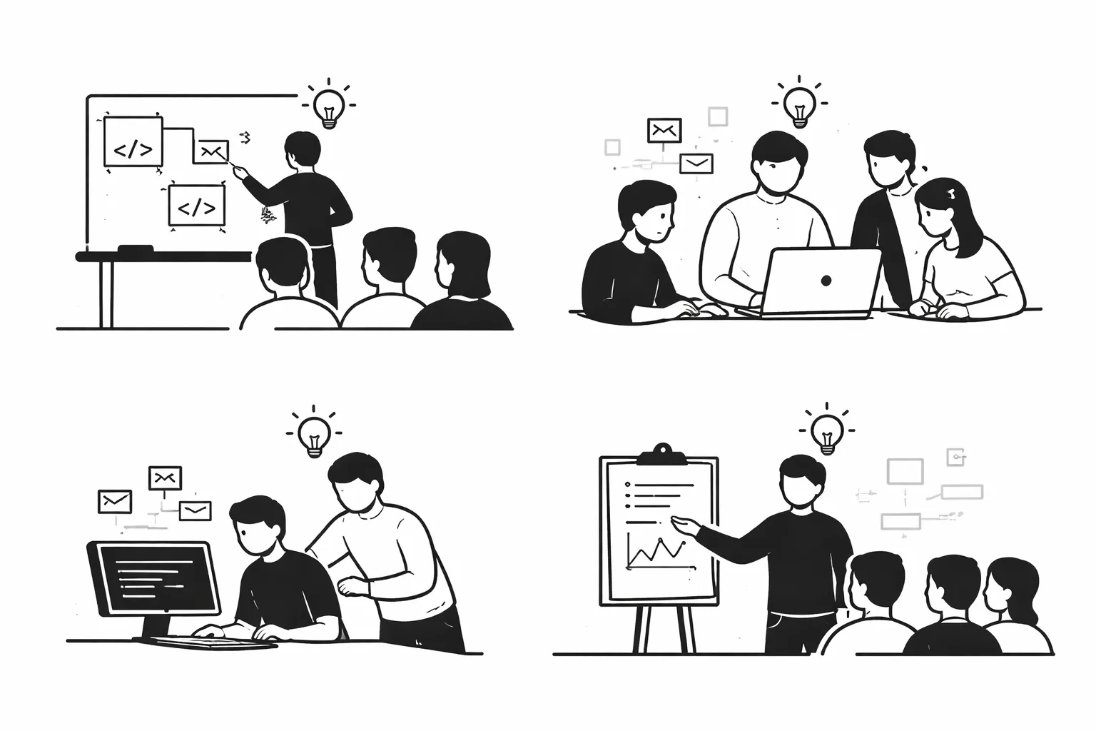 An image of a person finding creativity through leading others, communicating, mentoring and discussing code.