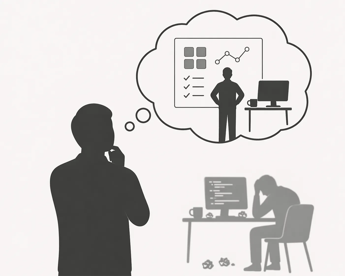 A leader thinking about metrics and graphs and ignoring a person having a bad experience.