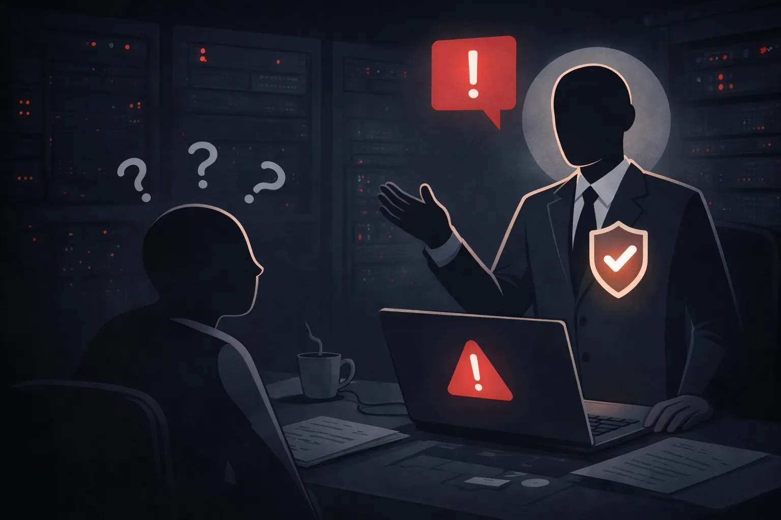 A figure standing on a pedestal labeled 'Authority', trying to convince others with their elevated status.